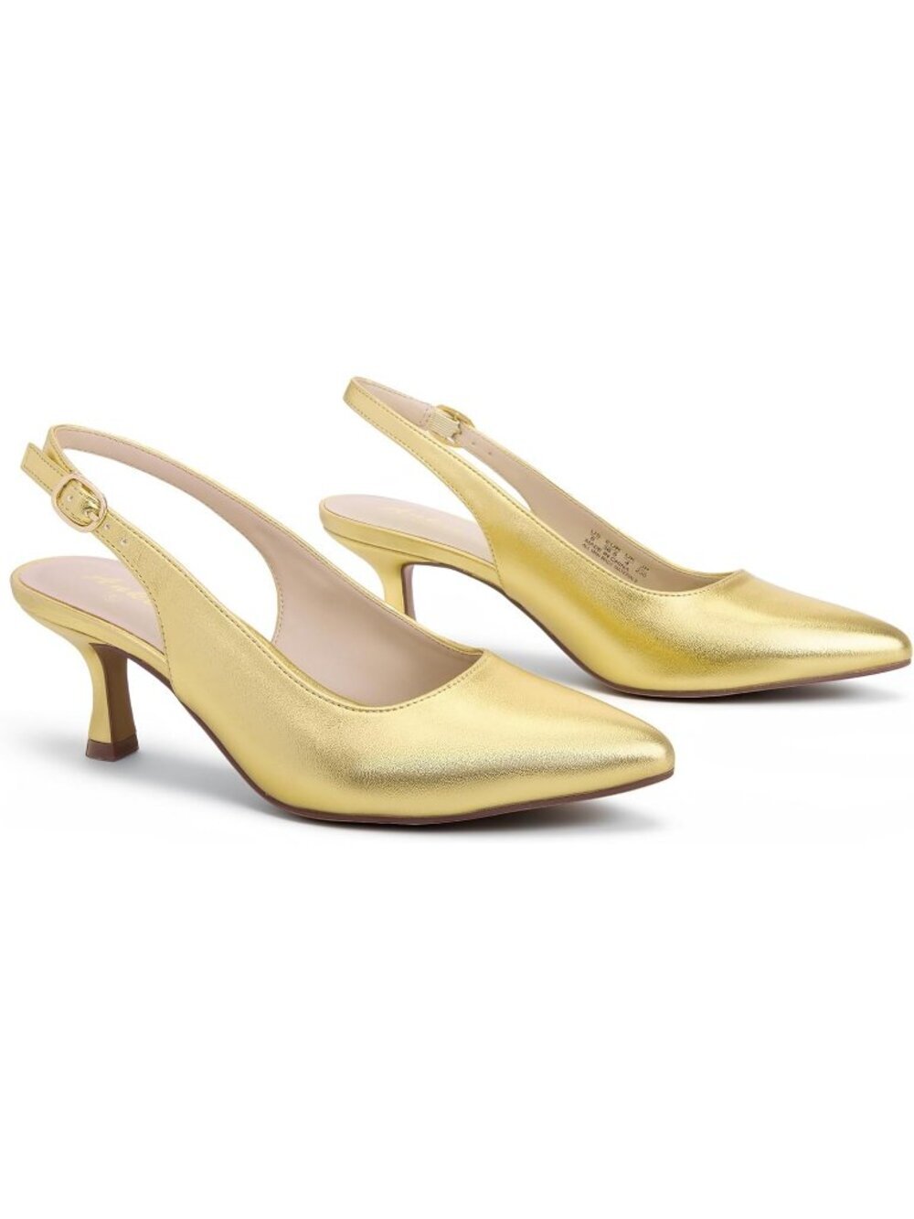 Women's Slingback Kitten Heels Pointed Toe Low Heel Gold Pu Pumps Dress Shoes